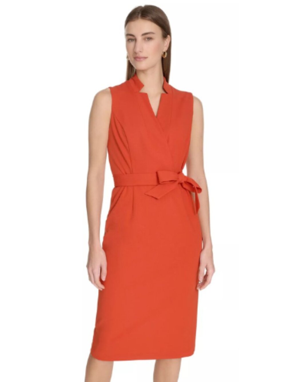 Calvin Klein Burnt Orange Clay Sleeveless Sheath Bow Midi Event Dress Size 10